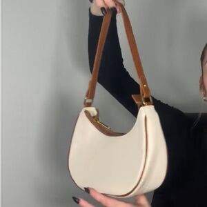 Small Crescent Shoulder Bag Crossbody Purse Vegan Leather Zippered Handbag